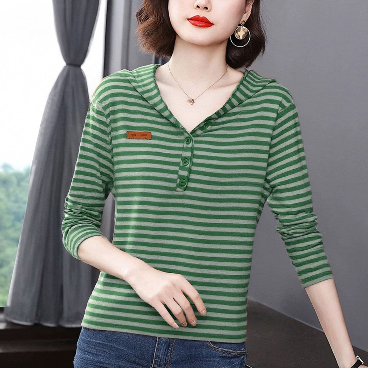 m-4xl 스트라이프 후드티 여성 가을 새로운 연령 감소 긴팔 한국 스타일 패션 다용도 슬림해 보이는 맨위 트렌디 상세 이미지 4