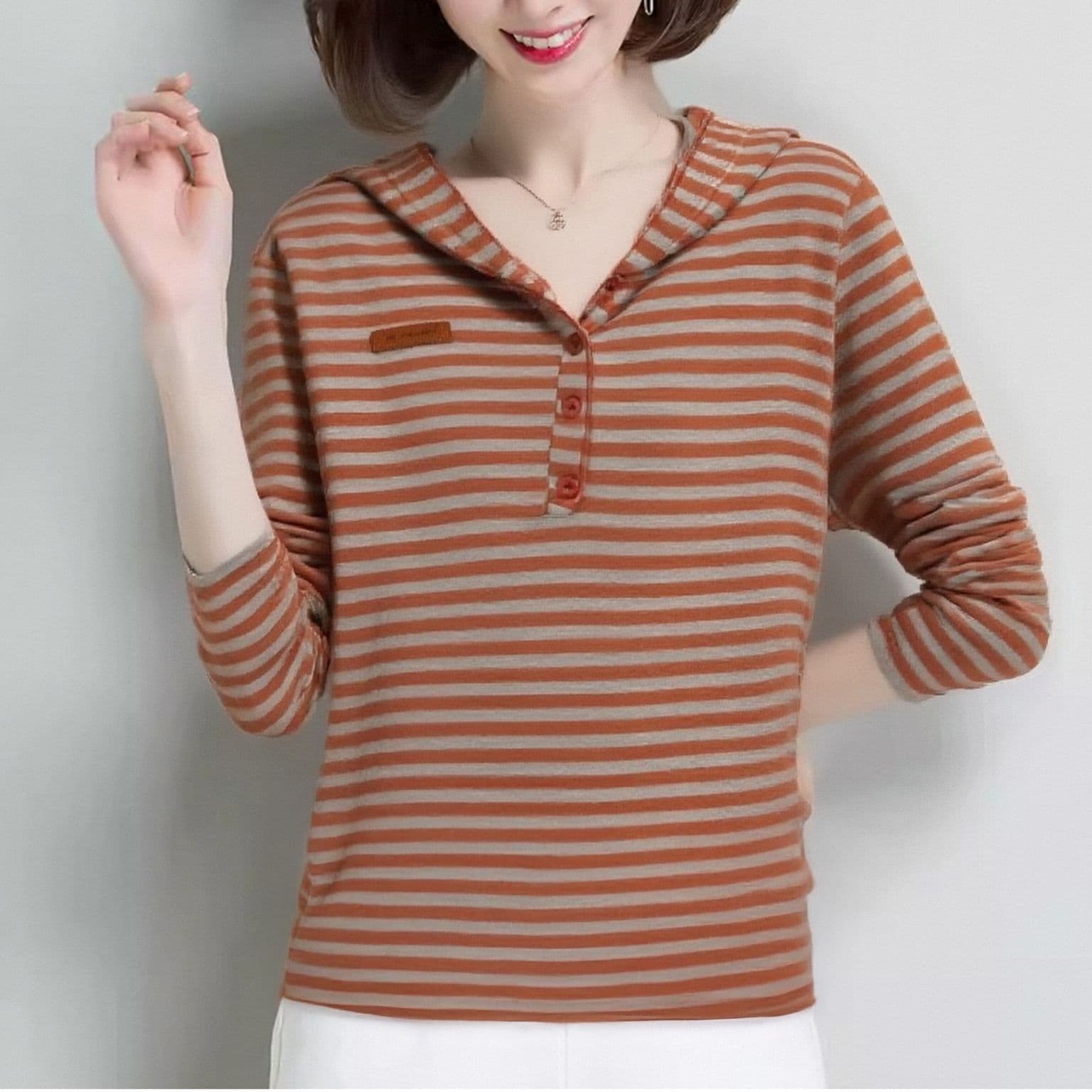 m-4xl 스트라이프 후드티 여성 가을 새로운 연령 감소 긴팔 한국 스타일 패션 다용도 슬림해 보이는 맨위 트렌디 상세 이미지 5