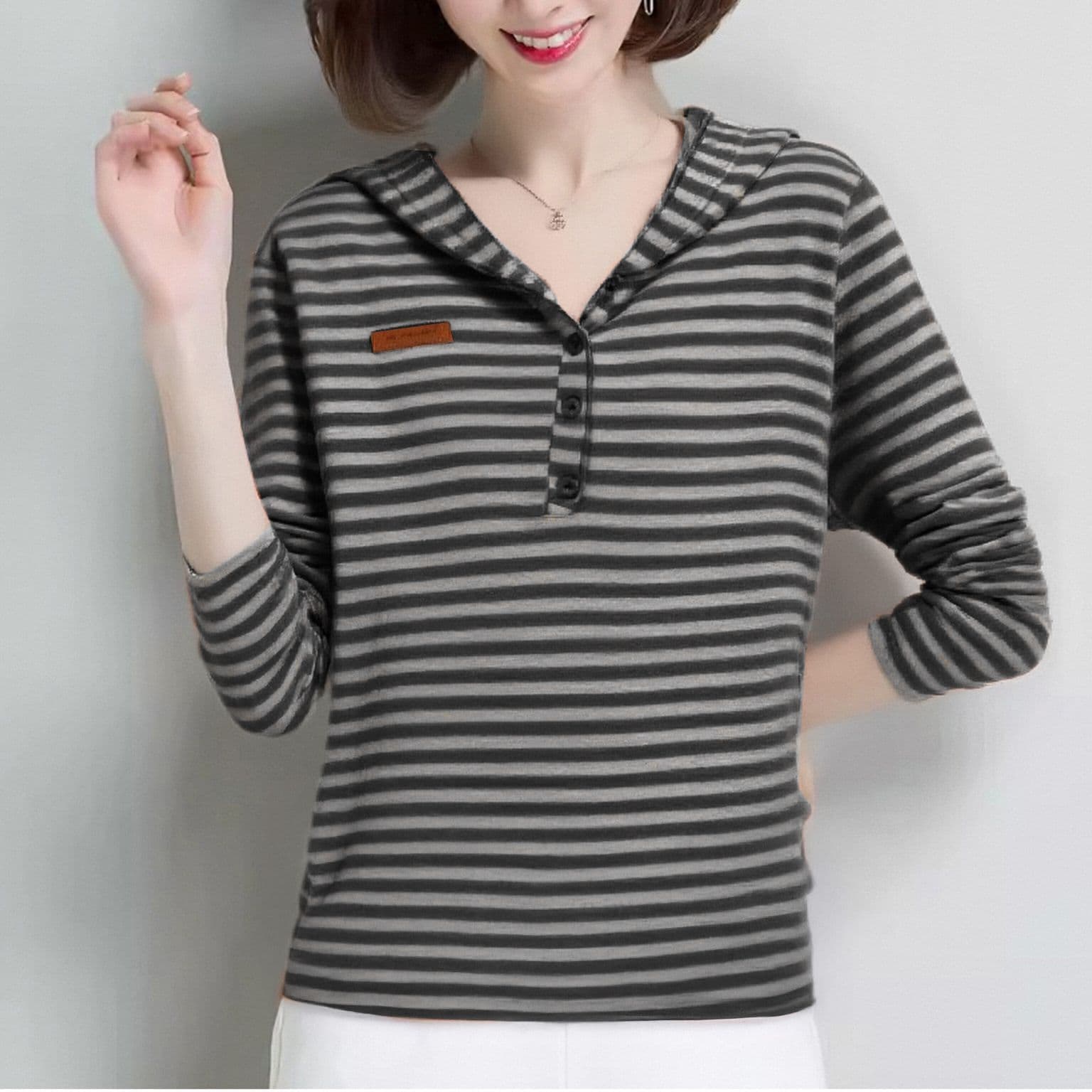 m-4xl 스트라이프 후드티 여성 가을 새로운 연령 감소 긴팔 한국 스타일 패션 다용도 슬림해 보이는 맨위 트렌디 상세 이미지 6