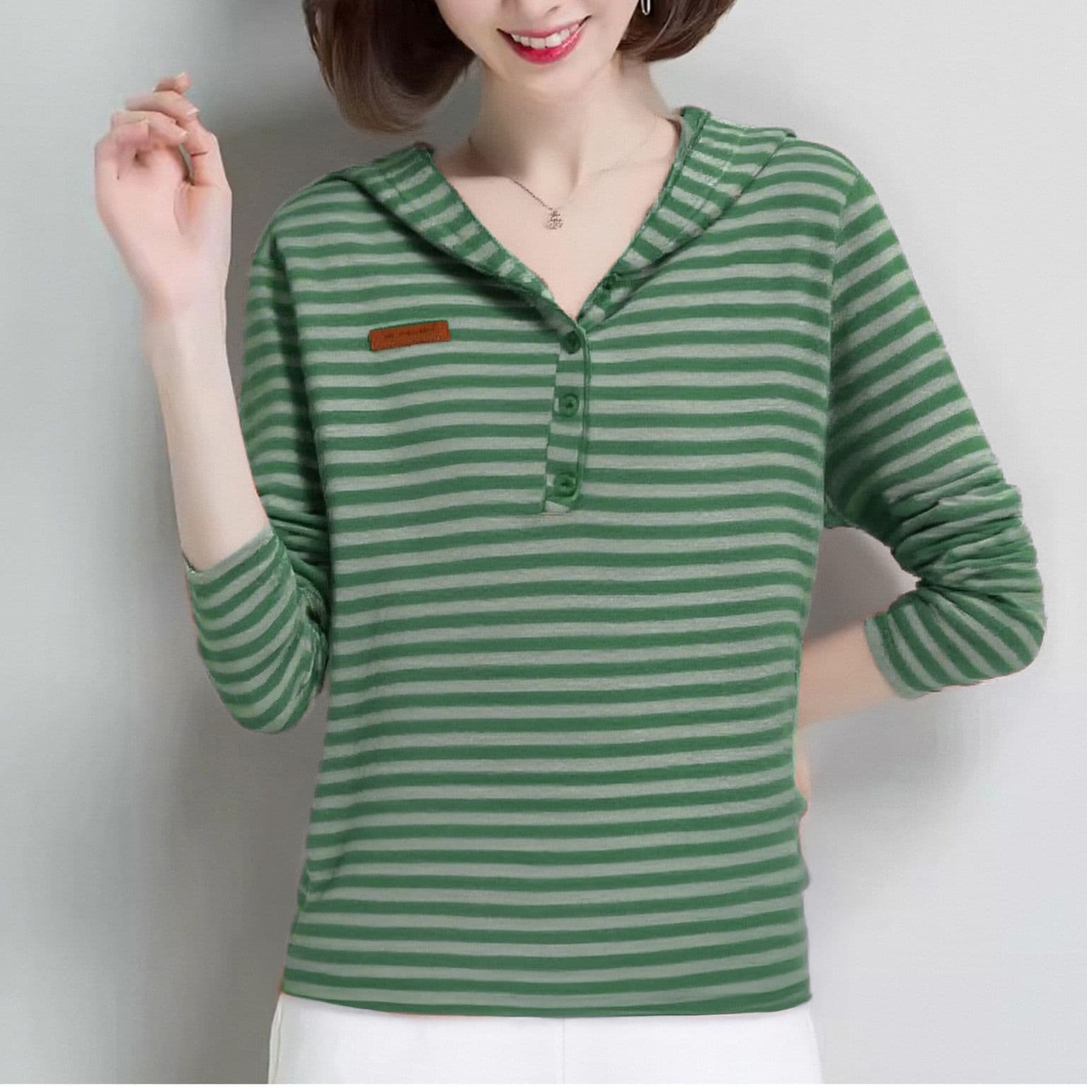 m-4xl 스트라이프 후드티 여성 가을 새로운 연령 감소 긴팔 한국 스타일 패션 다용도 슬림해 보이는 맨위 트렌디 상세 이미지 7