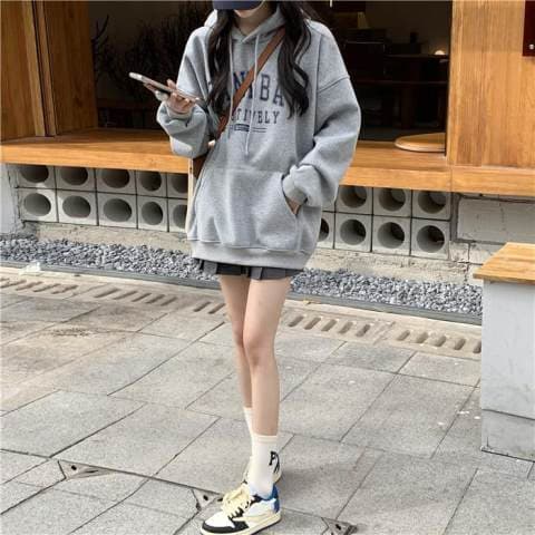 얇은 스타일 털이 있는 한국 스타일 하라주쿠 bf 풀오버 후드 티 스웨터 여자 학생 소금 부서 루즈핏 맨위 가을 겨울철 재킷 상세 이미지 7