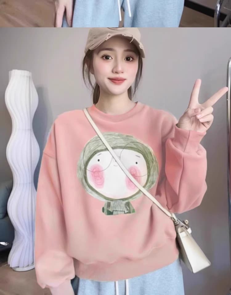 얇은 스타일 털이 있는 한국 스타일 하라주쿠 bf 풀오버 라운드 넥 후드티 여자 학생 소금 부서 루즈핏 맨위 가을 겨울철 재킷 상세 이미지 7