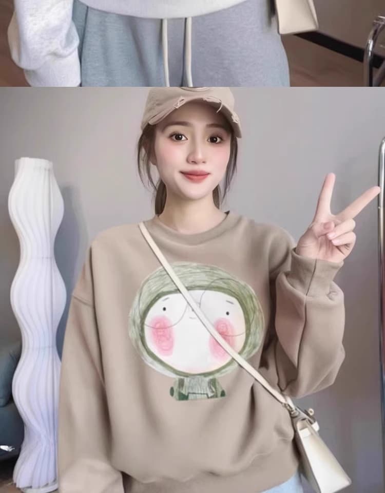 얇은 스타일 털이 있는 한국 스타일 하라주쿠 bf 풀오버 라운드 넥 후드티 여자 학생 소금 부서 루즈핏 맨위 가을 겨울철 재킷 상세 이미지 9