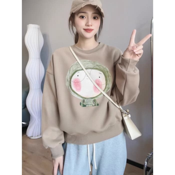 얇은 스타일 털이 있는 한국 스타일 하라주쿠 bf 풀오버 라운드 넥 후드티 여자 학생 소금 부서 루즈핏 맨위 가을 겨울철 재킷 상세 이미지 22