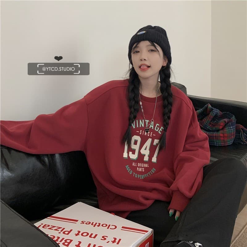 얇은 스타일 털이 있는 한국 스타일 하라주쿠 bf 풀오버 라운드 넥 후드티 여자 학생 소금 부서 루즈핏 맨위 가을 겨울철 재킷 이미지 2