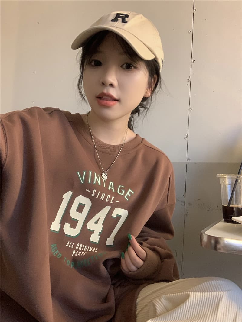 얇은 스타일 털이 있는 한국 스타일 하라주쿠 bf 풀오버 라운드 넥 후드티 여자 학생 소금 부서 루즈핏 맨위 가을 겨울철 재킷 상세 이미지 5