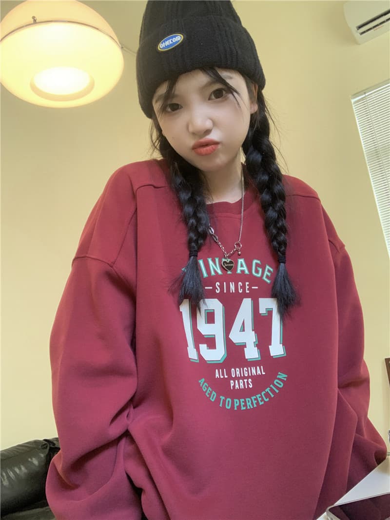 얇은 스타일 털이 있는 한국 스타일 하라주쿠 bf 풀오버 라운드 넥 후드티 여자 학생 소금 부서 루즈핏 맨위 가을 겨울철 재킷 상세 이미지 12