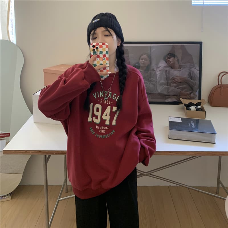 얇은 스타일 털이 있는 한국 스타일 하라주쿠 bf 풀오버 라운드 넥 후드티 여자 학생 소금 부서 루즈핏 맨위 가을 겨울철 재킷 상세 이미지 15