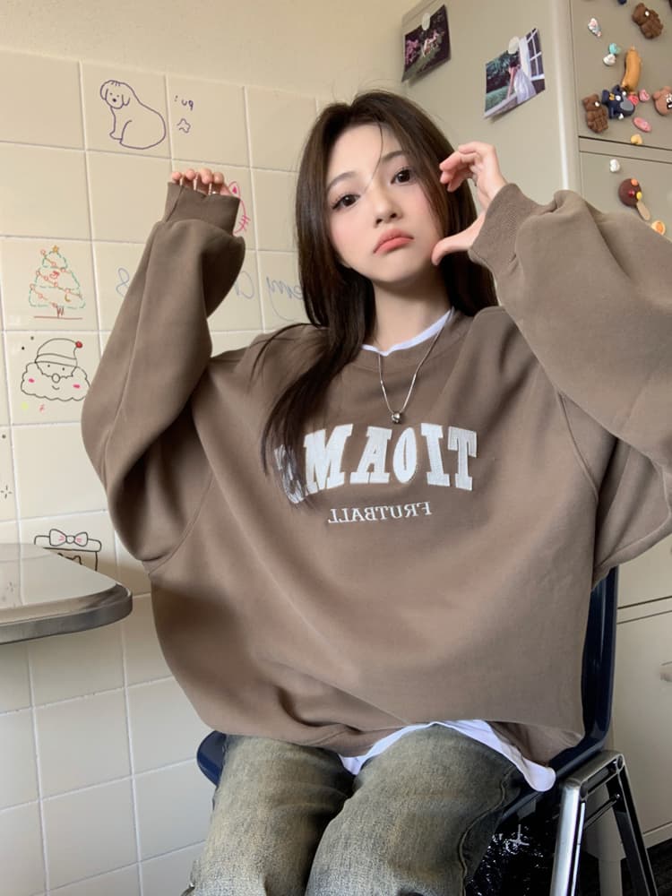 얇은 스타일 털이 있는 한국 스타일 하라주쿠 bf 풀오버 라운드 넥 후드티 여자 학생 소금 부서 루즈핏 맨위 가을 겨울철 재킷 상세 이미지 16