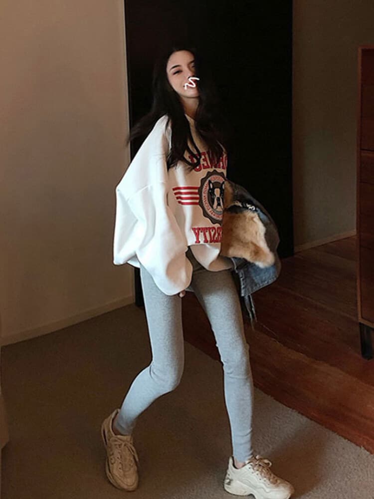 얇은 스타일 털이 있는 한국 스타일 하라주쿠 bf 풀오버 라운드 넥 후드티 여자 학생 소금 부서 루즈핏 맨위 가을 겨울철 재킷 이미지 3