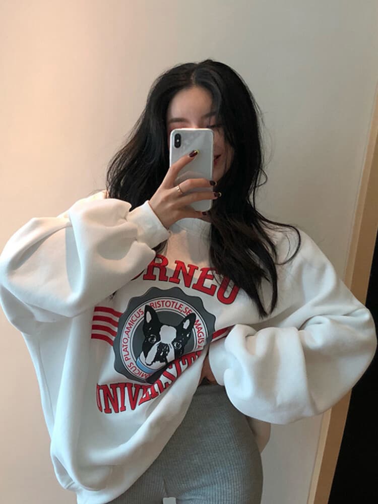 얇은 스타일 털이 있는 한국 스타일 하라주쿠 bf 풀오버 라운드 넥 후드티 여자 학생 소금 부서 루즈핏 맨위 가을 겨울철 재킷 상세 이미지 13