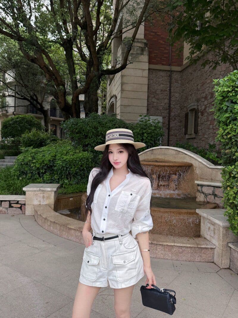 원본 원단 파란색 스탠드 칼라 루즈핏 긴팔 여성 셔츠 가을 V넥 여성 셔츠 조기 가을 셔츠 상세 이미지 29