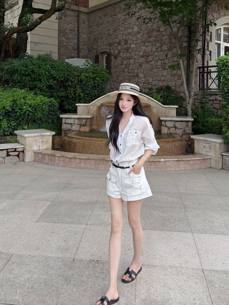 원본 원단 파란색 스탠드 칼라 루즈핏 긴팔 여성 셔츠 가을 V넥 여성 셔츠 조기 가을 셔츠 상세 이미지 30