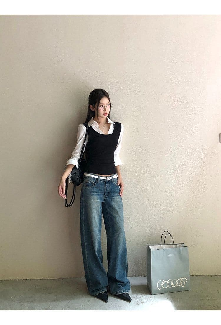 원본 것 여성 셔츠 가을 프랑스식 맨위 페이크 레이어드 긴팔 허리 수축 핫걸 자이언트 잘 생긴 셔츠 상세 이미지 12