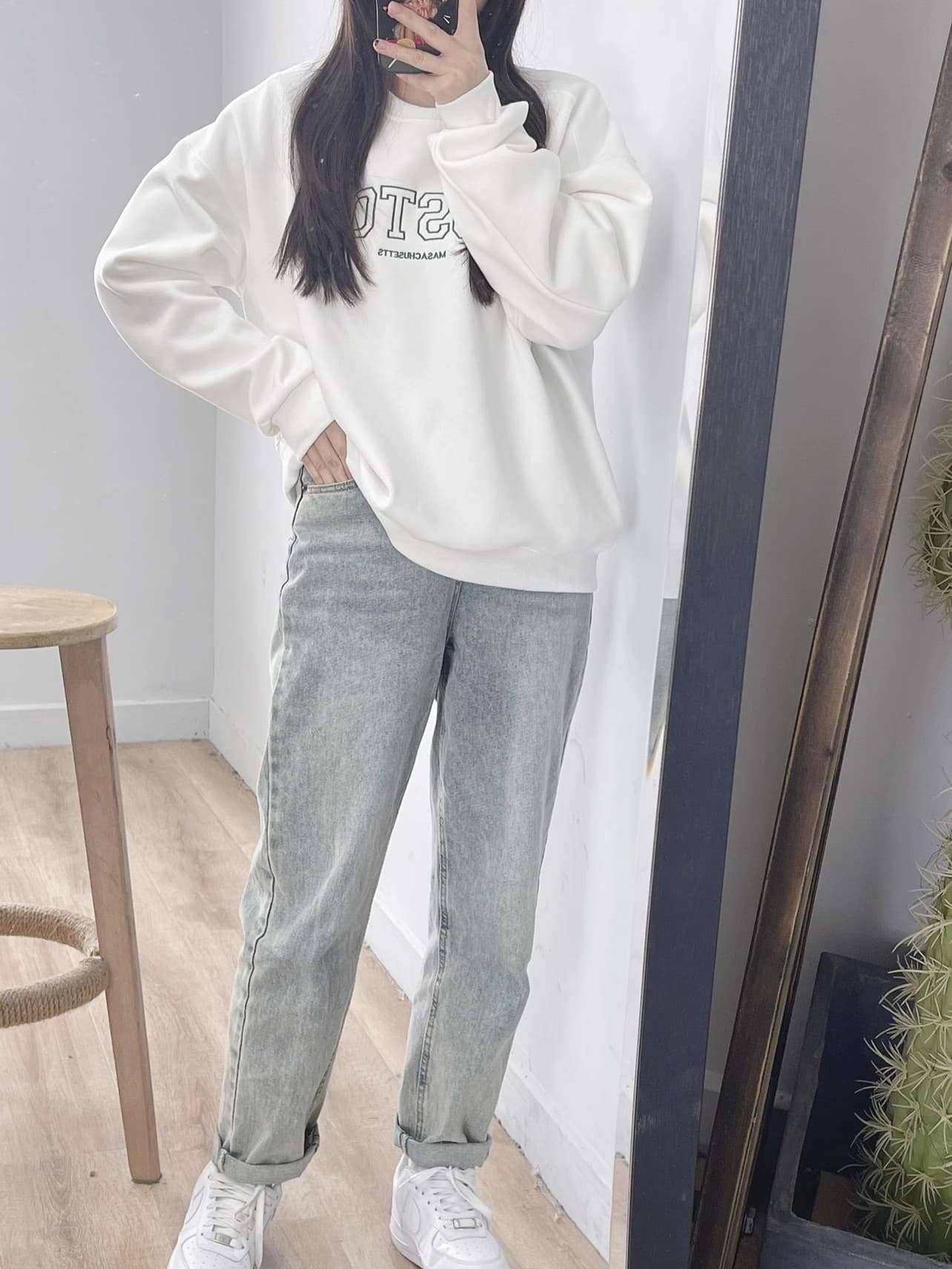 얇은 스타일 털이 있는 한국 스타일 하라주쿠 bf 풀오버 라운드 넥 후드티 여자 학생 소금 부서 루즈핏 맨위 가을 겨울철 재킷 상세 이미지 19