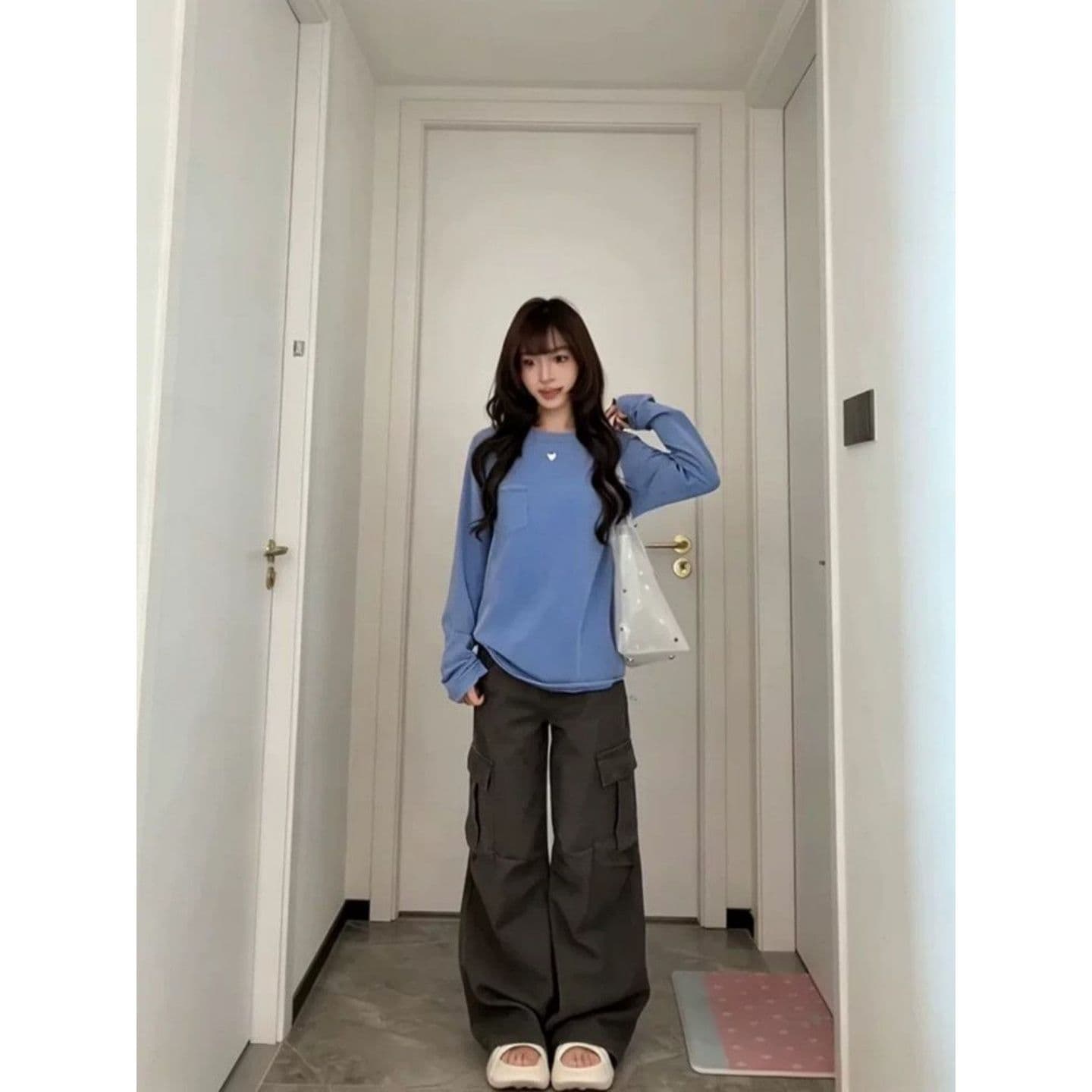 경관 그림 40 순면 리브 210 그램 1 1+ 홀치기 염색 이후 패키지 칼라 가을 겨울 새로운 루즈핏 티셔츠 이미지 3
