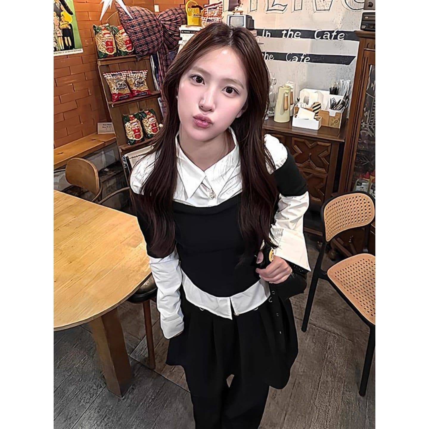 경관 그림 40 순면 리브 210 그램 1 1 디자인 핫걸 몸매 가꾸기 품격 맨위 페이크 레이어드 상세 이미지 10