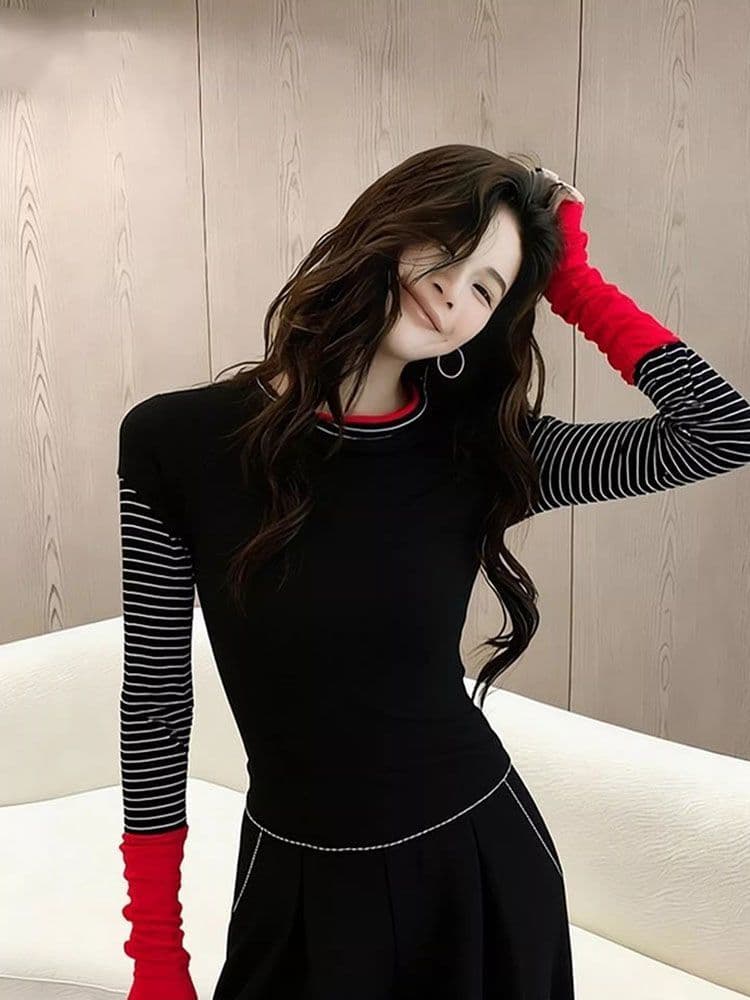 경관 그림 와 사고 방식 모달 260 그램 1 1 가을 겨울 작은 대중 디자인 몸매 가꾸기 기본 셔츠 맨위 상세 이미지 2