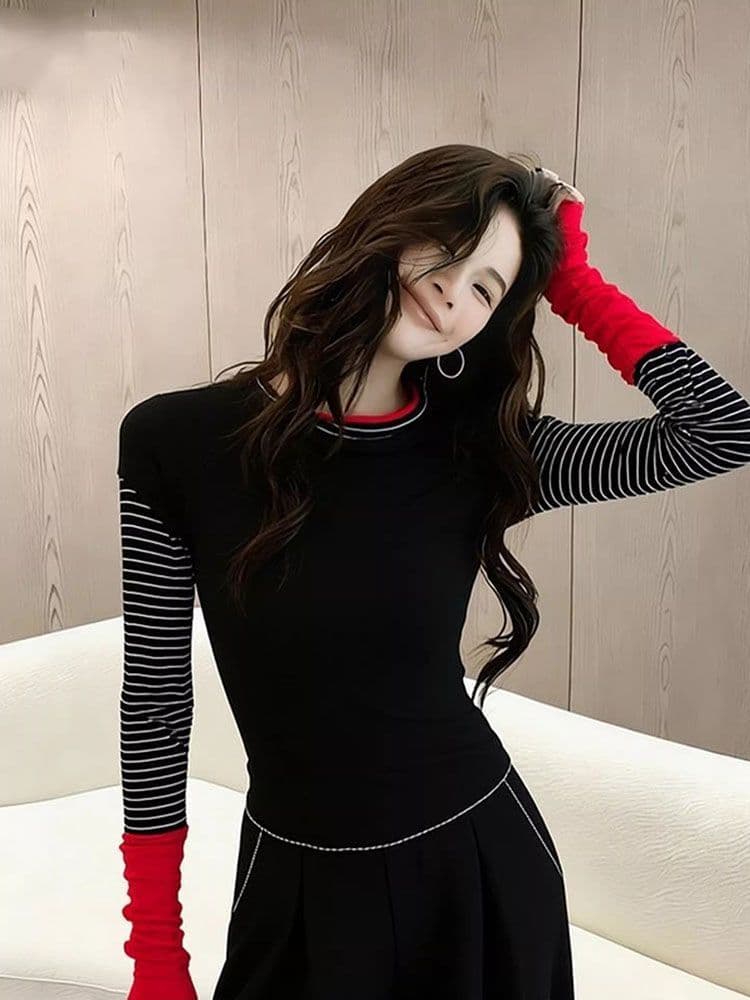 경관 그림 와 사고 방식 모달 260 그램 1 1 가을 겨울 작은 대중 디자인 몸매 가꾸기 기본 셔츠 맨위 상세 이미지 6