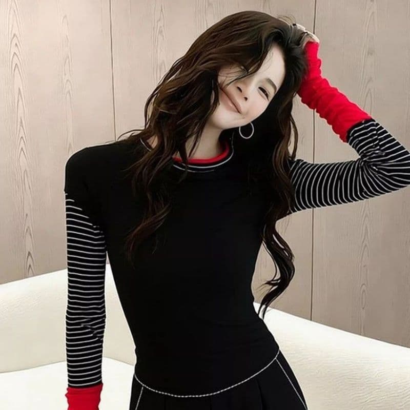 경관 그림 와 사고 방식 모달 260 그램 1 1 가을 겨울 작은 대중 디자인 몸매 가꾸기 기본 셔츠 맨위 상세 이미지 11