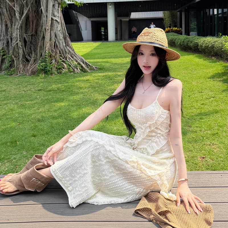 프랑스식 휴가 바람 프릴 레이스 슬립 여성 드레스 여름 품격 부드러운 바람 길다 치마 이미지 5