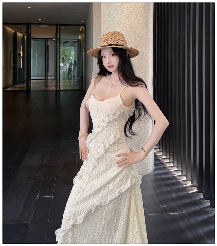 프랑스식 휴가 바람 프릴 레이스 슬립 여성 드레스 여름 품격 부드러운 바람 길다 치마 상세 이미지 14