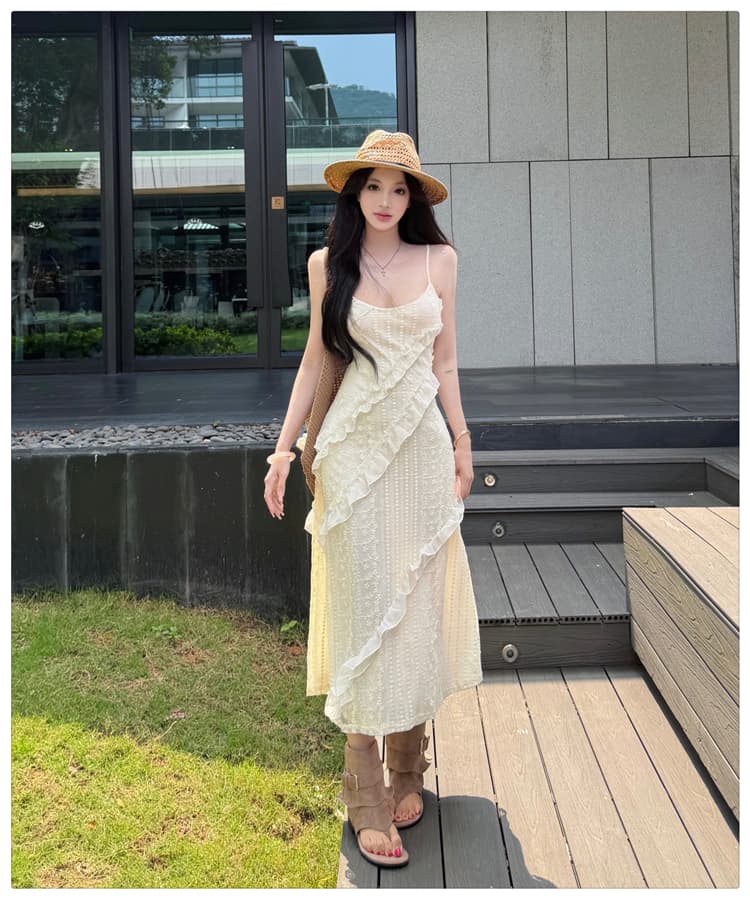 프랑스식 휴가 바람 프릴 레이스 슬립 여성 드레스 여름 품격 부드러운 바람 길다 치마 상세 이미지 17