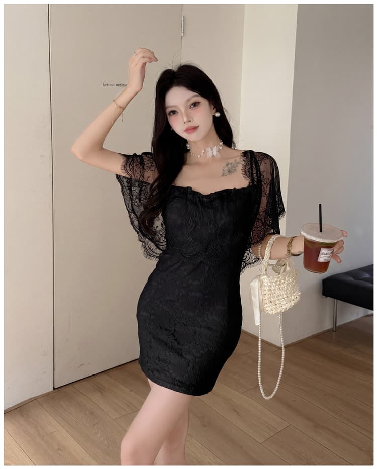 오프숄더 프랑스식 반팔 여성 드레스 허리 수축 몸매 가꾸기 치마 순수한 욕망 바람 슬림해 보이는 타이트 스커트 미니 스커트 상세 이미지 14