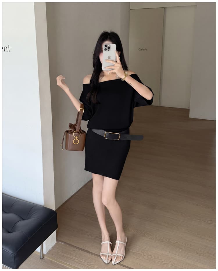 한 부서 드레스 작은 검은 드레스 여름 치마 타이트 스커트 작은 키 품격 섹시함 허리 수축 오프숄더 상세 이미지 20