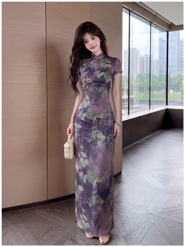 진주 옥 레트로 맞춤 프린트 새로운 중식 치파오 몸매 가꾸기 슬림해 보이는 여성 드레스 품격 부드러운 치마 상세 이미지 10