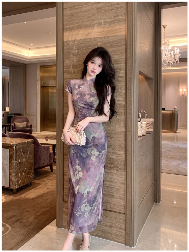 진주 옥 레트로 맞춤 프린트 새로운 중식 치파오 몸매 가꾸기 슬림해 보이는 여성 드레스 품격 부드러운 치마 상세 이미지 15