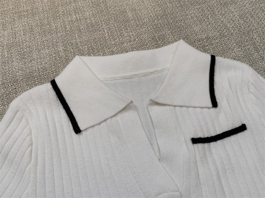 화이트 POLO 칼라 니트 기본 셔츠 여성 긴 소매 레트로 배색 작은 샤넬 스타일 인사이드 가져 가라. 몸매 가꾸기 스웨터 상세 이미지 7