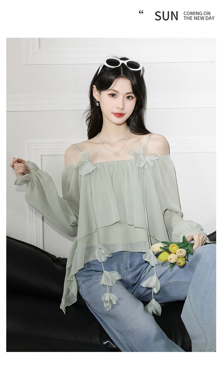 프랑스식 보트넥 오프숄더 긴팔 티셔츠 여성 봄 새로운 프릴 레이스업 품격 고급 센스 Chic 맨위 상세 이미지 22