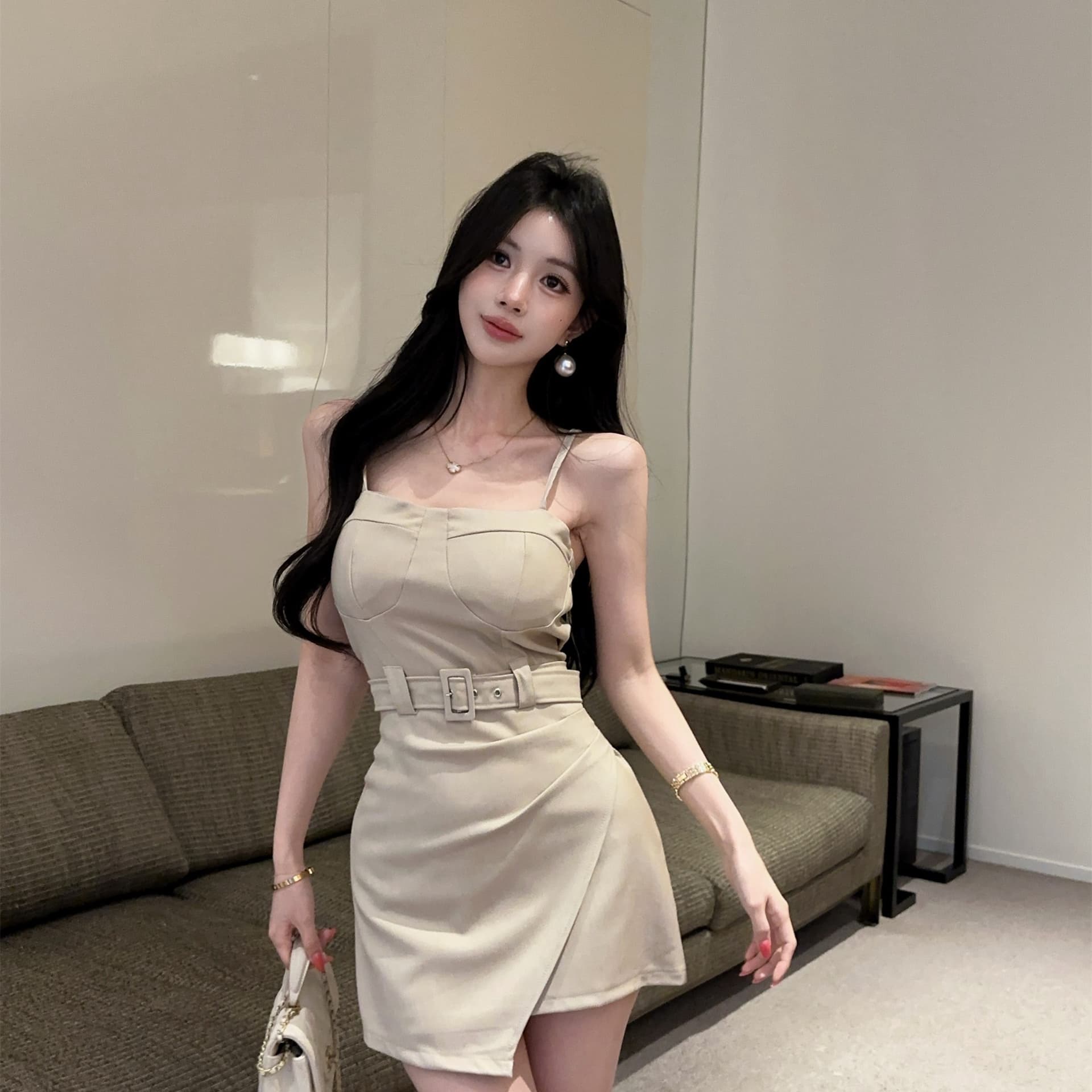 실사 정가 절묘한 아름다운 슬립 오프숄더 로얄 자매 타이트 스커트 이미지 5