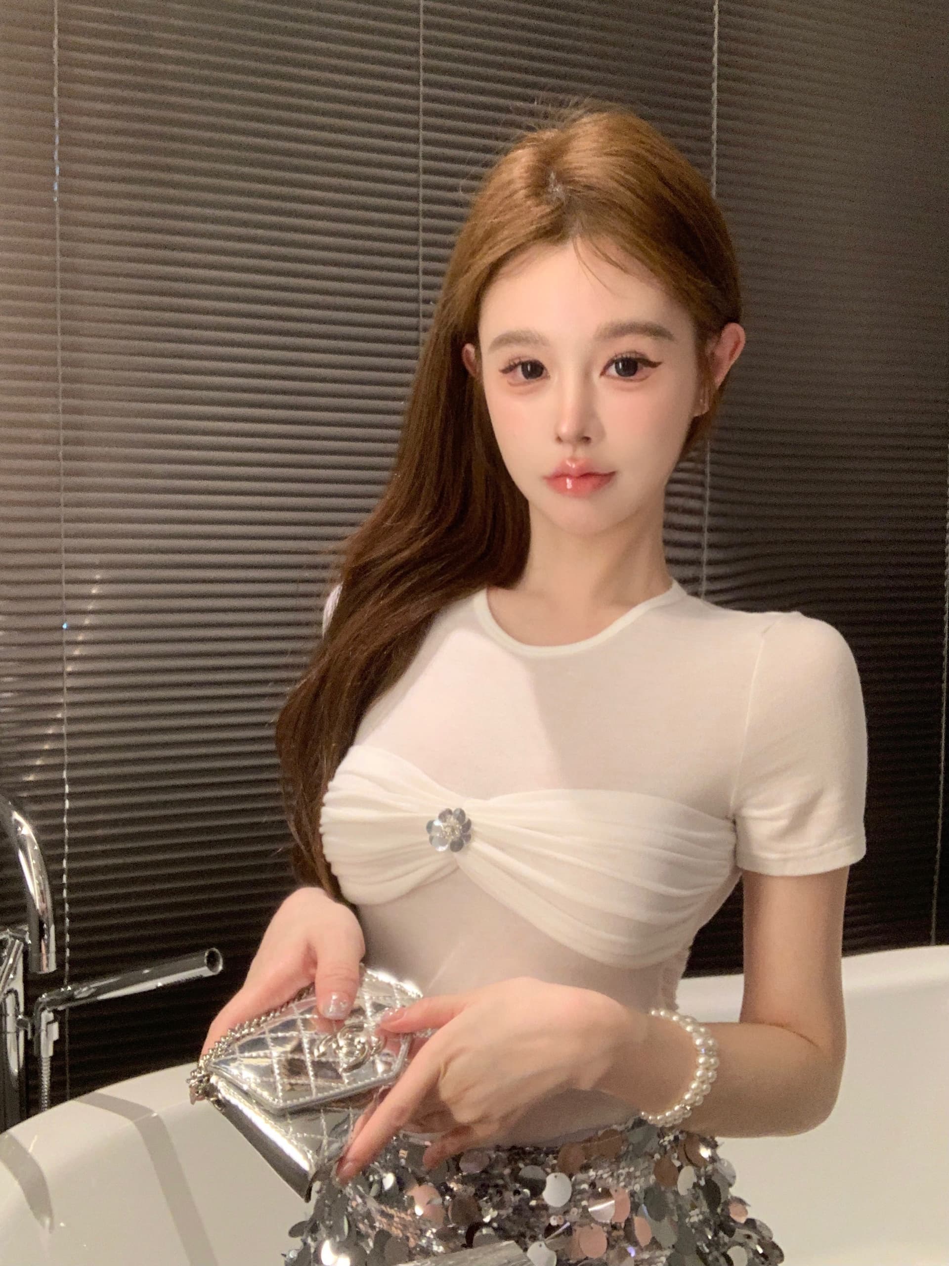 실사 정가 순수한 욕망 주름 라운드 넥 반팔 티셔츠 여성 디자인 센스 작은 대중 몸매 가꾸기 슬림해 보이는 맨위 상세 이미지 9