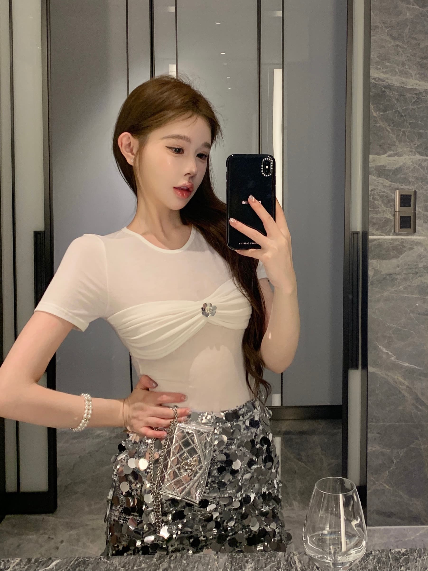 실사 정가 순수한 욕망 주름 라운드 넥 반팔 티셔츠 여성 디자인 센스 작은 대중 몸매 가꾸기 슬림해 보이는 맨위 상세 이미지 10