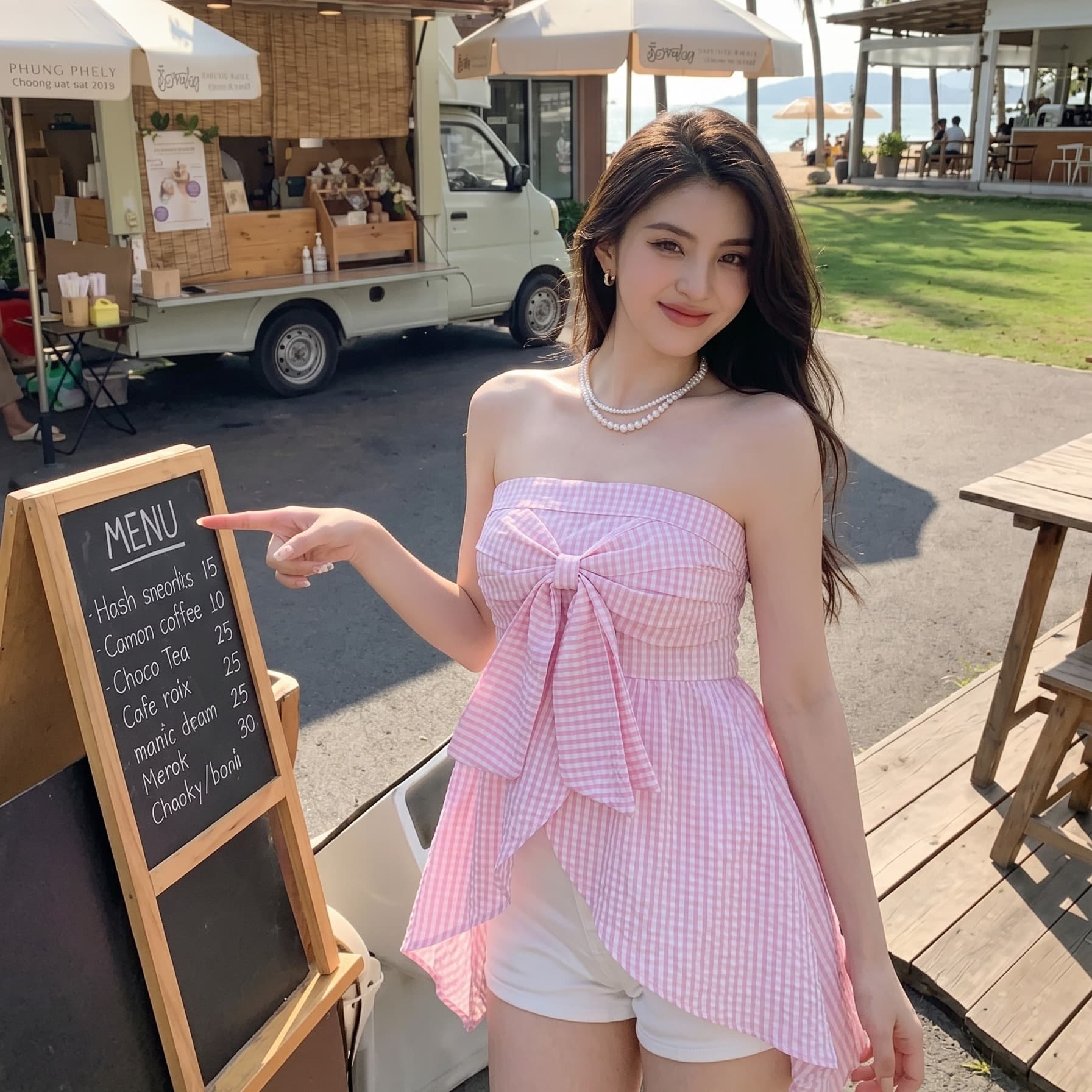 실사 정가 배색 체크무늬 튜브탑 나비 넥타이 순수한 욕망 허리 수축 작은 대중 몸매 가꾸기 벨트 가슴 패드 튜브탑 맨위 이미지 5