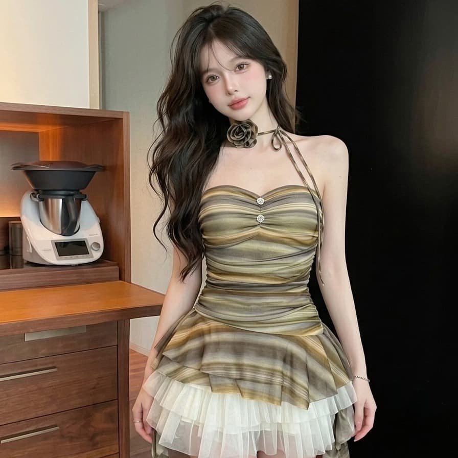 실사 정가 순수한 욕망 차가운 매운맛 바람 튜브탑 여성 여름 허리 수축 슬림해 보이는 불규칙 리본 이미지 5