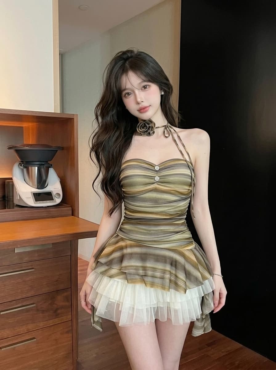 실사 정가 순수한 욕망 차가운 매운맛 바람 튜브탑 여성 여름 허리 수축 슬림해 보이는 불규칙 리본 상세 이미지 5