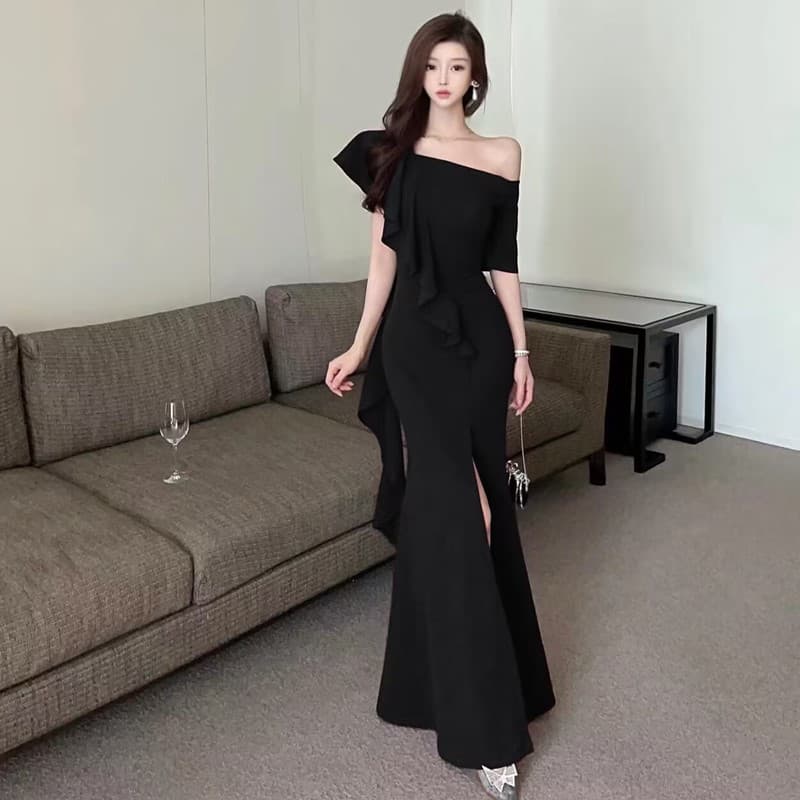 실사 이브닝 드레스 여성 품격 고급 센스 빛 럭셔리 작은 대중 드레스 생일 슬림해 보이는 롱 스커트 연례 회의 일상 웨어러블 이미지 6