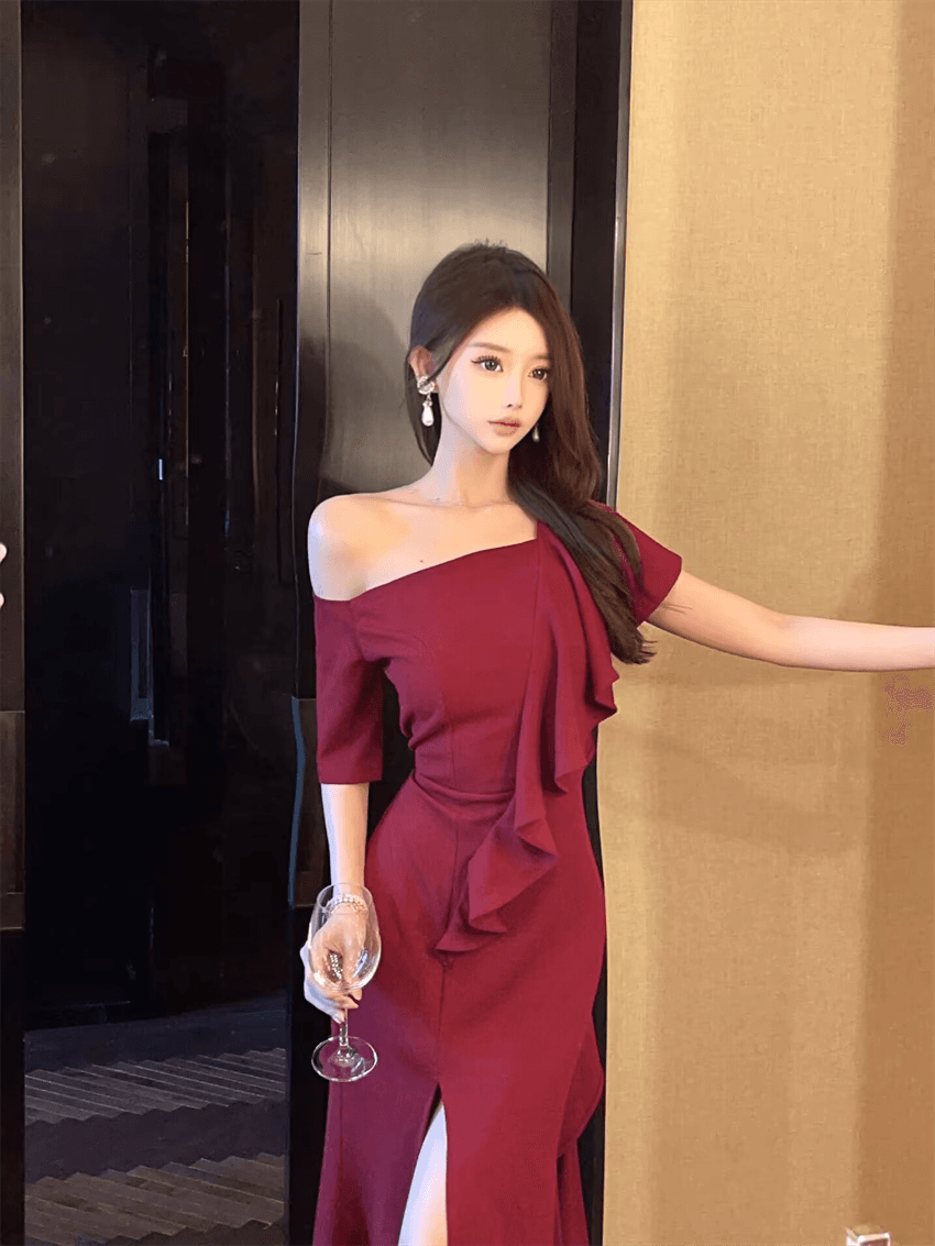 실사 이브닝 드레스 여성 품격 고급 센스 빛 럭셔리 작은 대중 드레스 생일 슬림해 보이는 롱 스커트 연례 회의 일상 웨어러블 상세 이미지 3