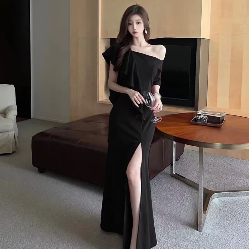 실사 이브닝 드레스 여성 품격 고급 센스 빛 럭셔리 작은 대중 드레스 생일 슬림해 보이는 롱 스커트 연례 회의 일상 웨어러블 상세 이미지 17