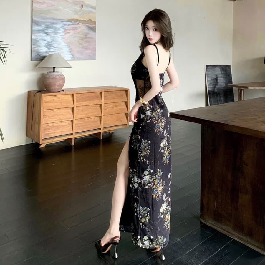 실사 지방 mm 프랑스식 고급 순수한 욕망 센스 레이스 꽃무늬 치마 파티 빛 럭셔리 여름 섹시함 슬립 타이트 스커트 롱 스커트 이미지 5