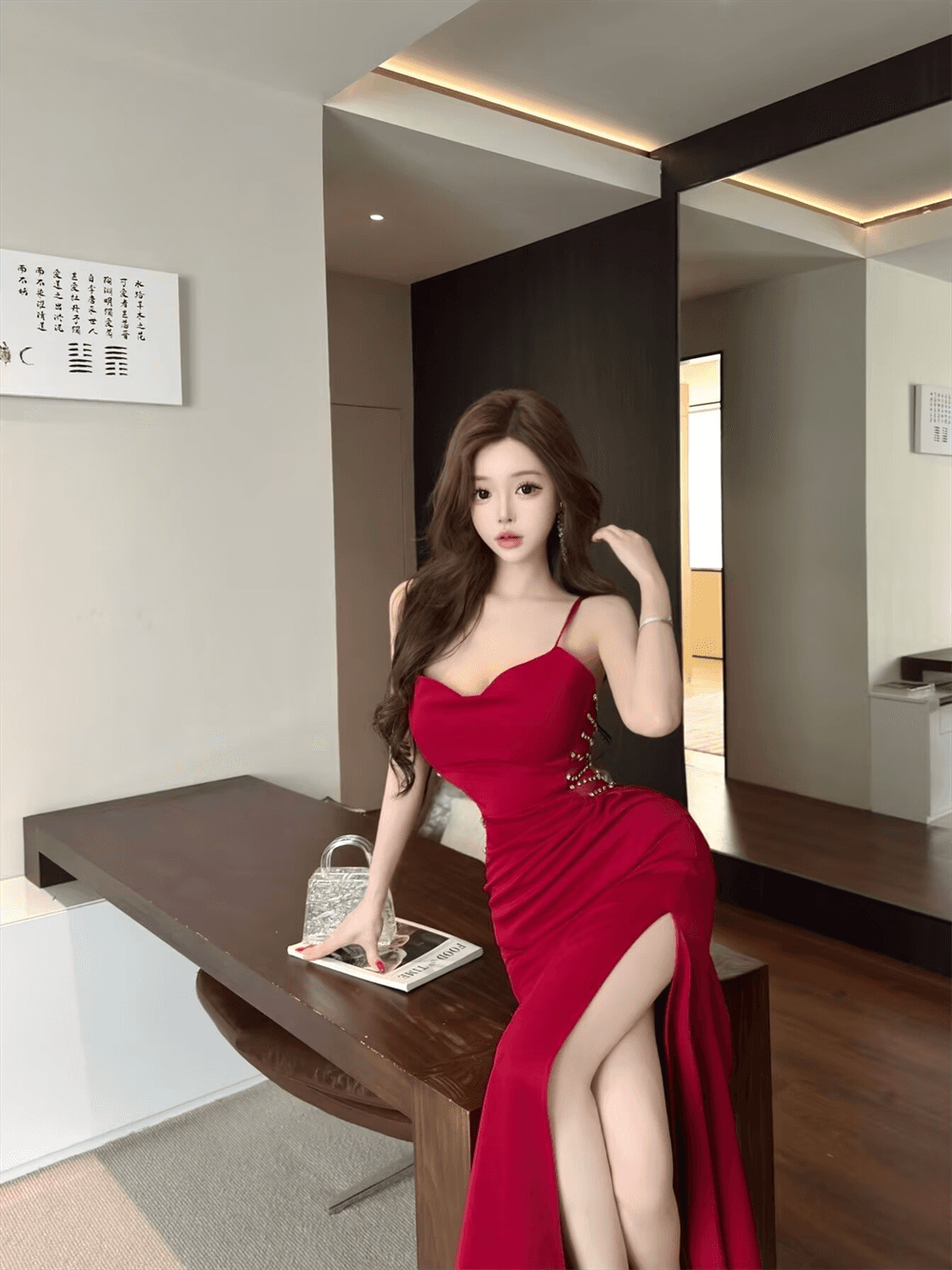 실사 이브닝 드레스 고급 센스 빛 럭셔리 작은 대중 연회 시스루 다이아몬드 세팅 이슬 허리 섹시함 슬립 롱 코트 몸매 가꾸기 치마 상세 이미지 9