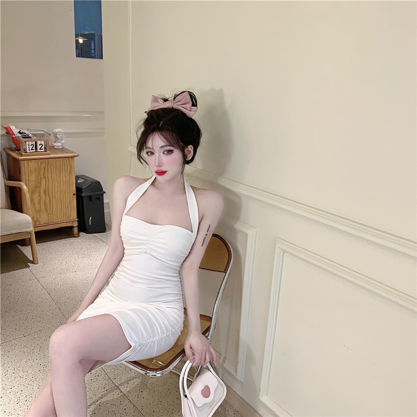 실사 순수한 욕망 바람 섹시함 행침 목 튜브탑 드레스 가을 겨울 디자인 센스 작은 대중 다용도 타이트 스커트 슬립 미니 스커트 상세 이미지 3