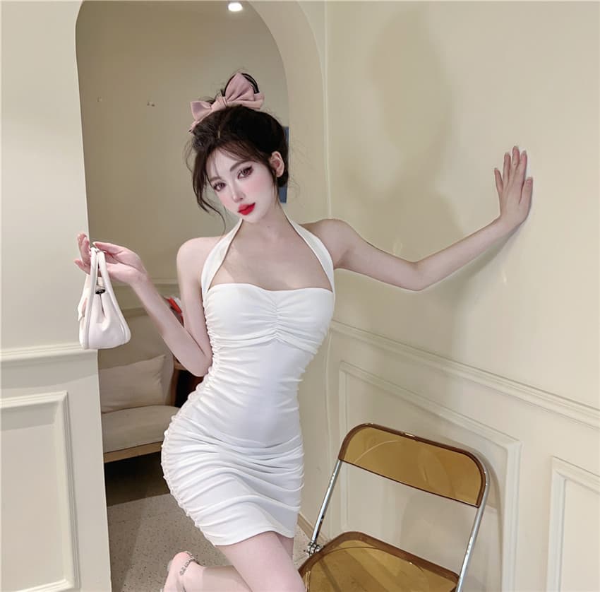실사 순수한 욕망 바람 섹시함 행침 목 튜브탑 드레스 가을 겨울 디자인 센스 작은 대중 다용도 타이트 스커트 슬립 미니 스커트 상세 이미지 4
