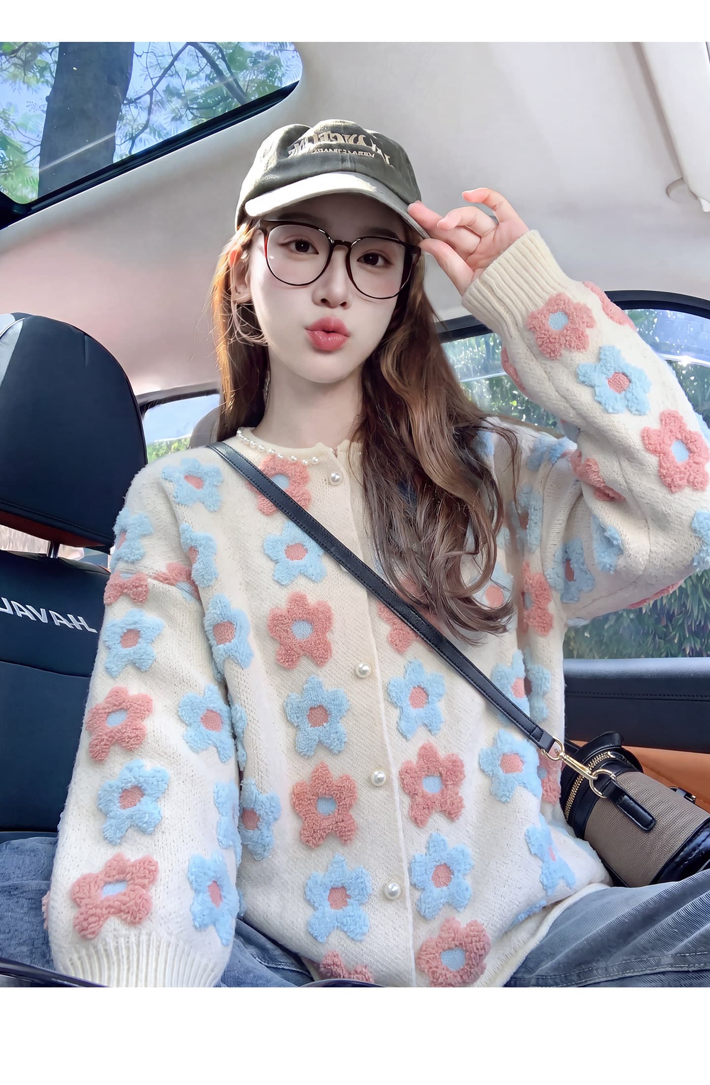 느긋한 바람 루즈핏 외출용 오픈 가디건 스웨터 여자 봄 가을 2026 새로운 디자인 센스 식물 플러시 꽃 니트 스웨터 외부 이미지 4