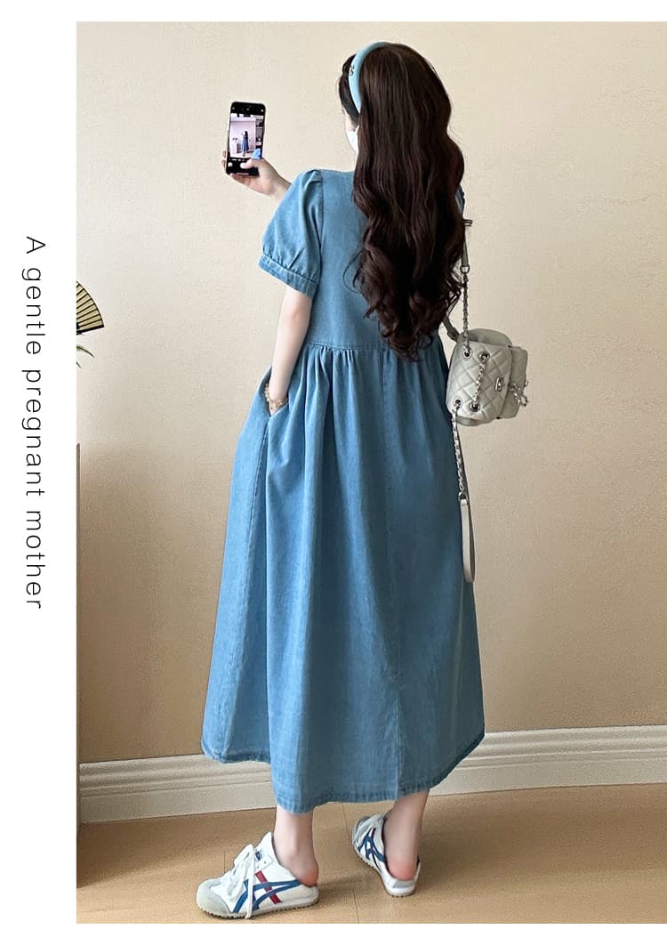 실사 새로운 임산부 여름 드레스 얇은 스타일 대나무 마디 데님 임산부 드레스 수 있습니다. 수유 빅 사이즈 출산 스커트 상세 이미지 14