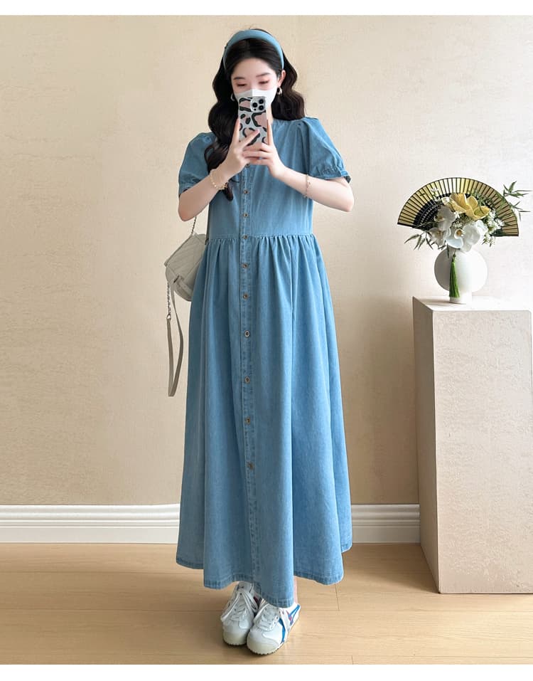 실사 새로운 임산부 여름 드레스 얇은 스타일 대나무 마디 데님 임산부 드레스 수 있습니다. 수유 빅 사이즈 출산 스커트 상세 이미지 16