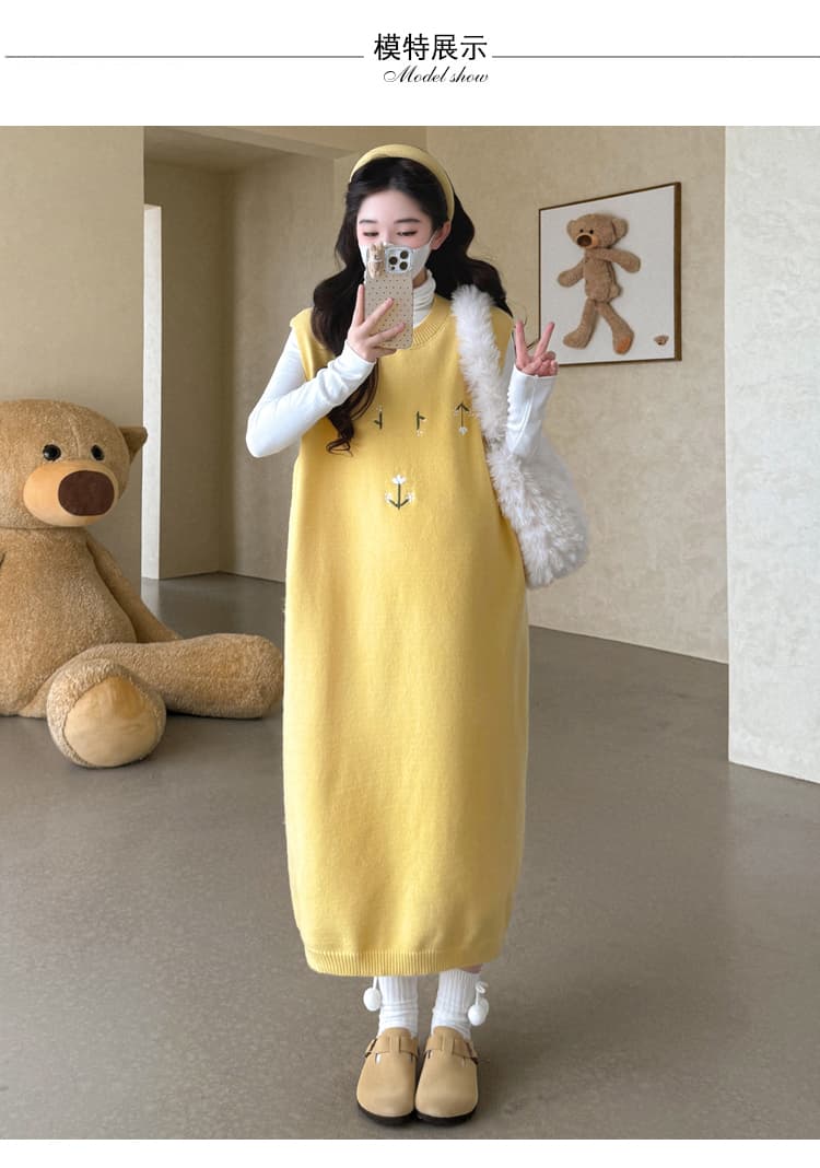 실사 빅 사이즈 임산부 겨울 의류 느긋한 두꺼운 스웨터 조끼 스커트 기본 셔츠 투피스 세트 임산부 세트 상세 이미지 10